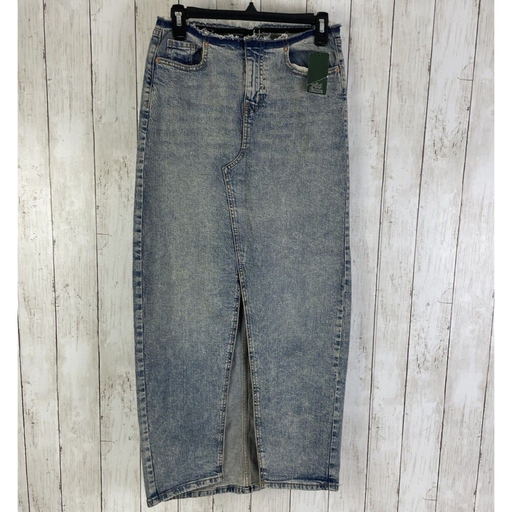 Wild Fable Denim Maxi Skirt Women's 2 Raw Waistband Front Slit Y2K - NWT